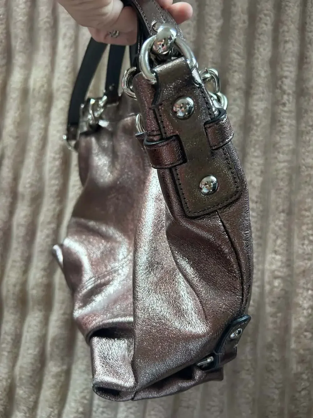 Vintage Coach Brooke Hobo Metallic Pewter Silver Leather Slouchy Shoulder Bag Pu